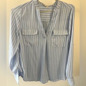 Light Blue and White Stripped Long Sleeve Top